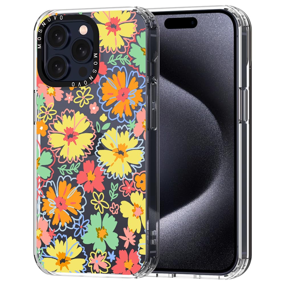 MOSNOVO-ovitek-za-iPhone-15-Pro-Retro-Boho-Hippie-Flowers:MOSNOVO ovitek za iPhone 15 Pro – Retro Boho Hippie Flowers