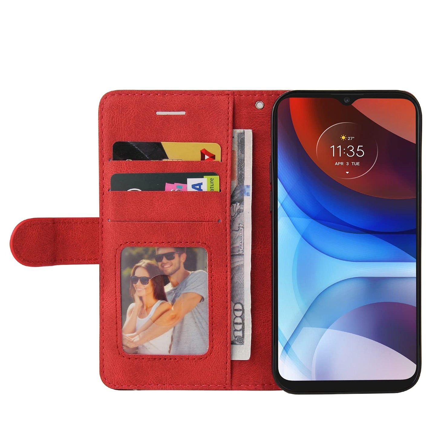 Preklopna torbica za Motorola Moto E7 iz umetnega usnja – rdeča