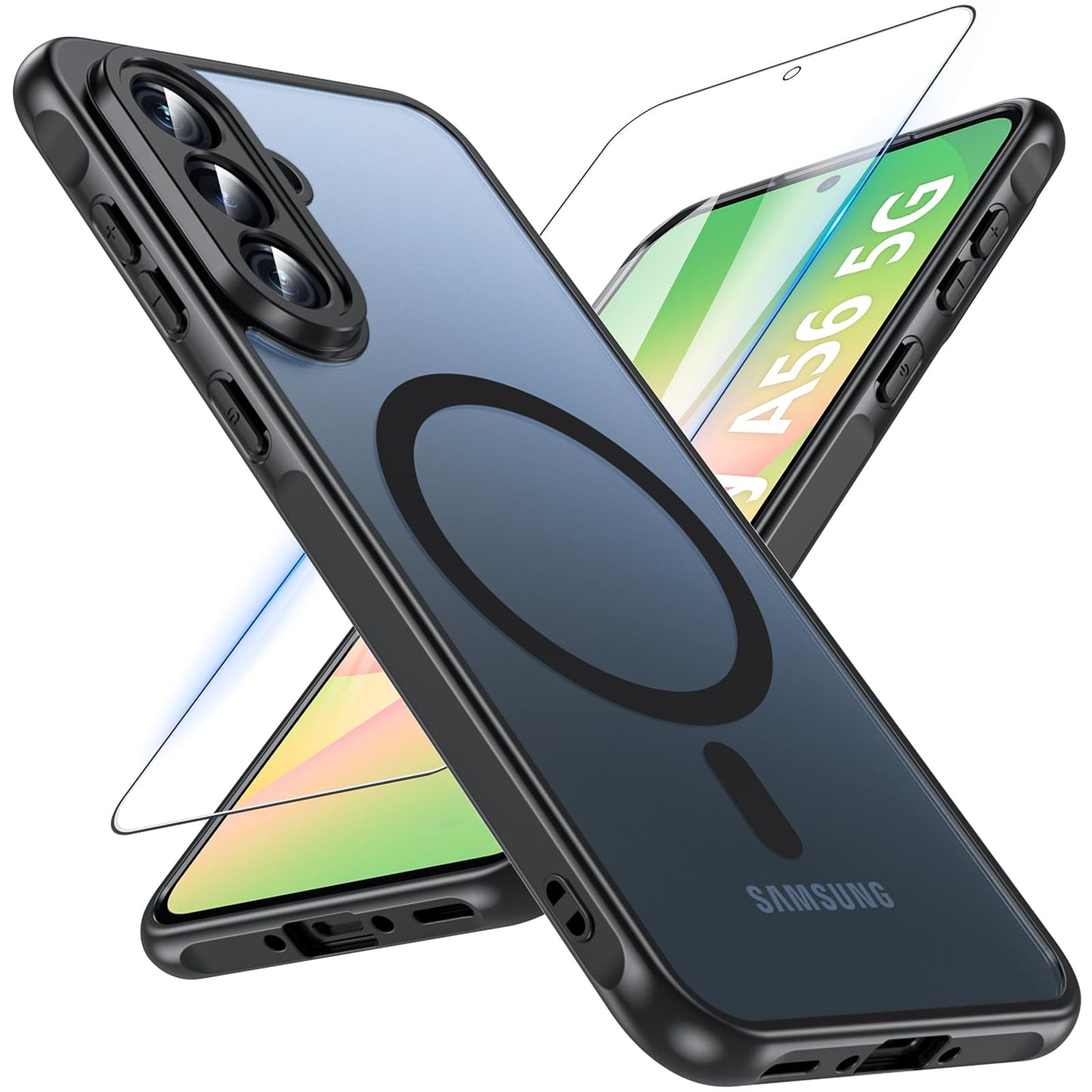 BESINPO magnetska maska za Samsung Galaxy A56 5G – 9H staklo, MagSafe, crna