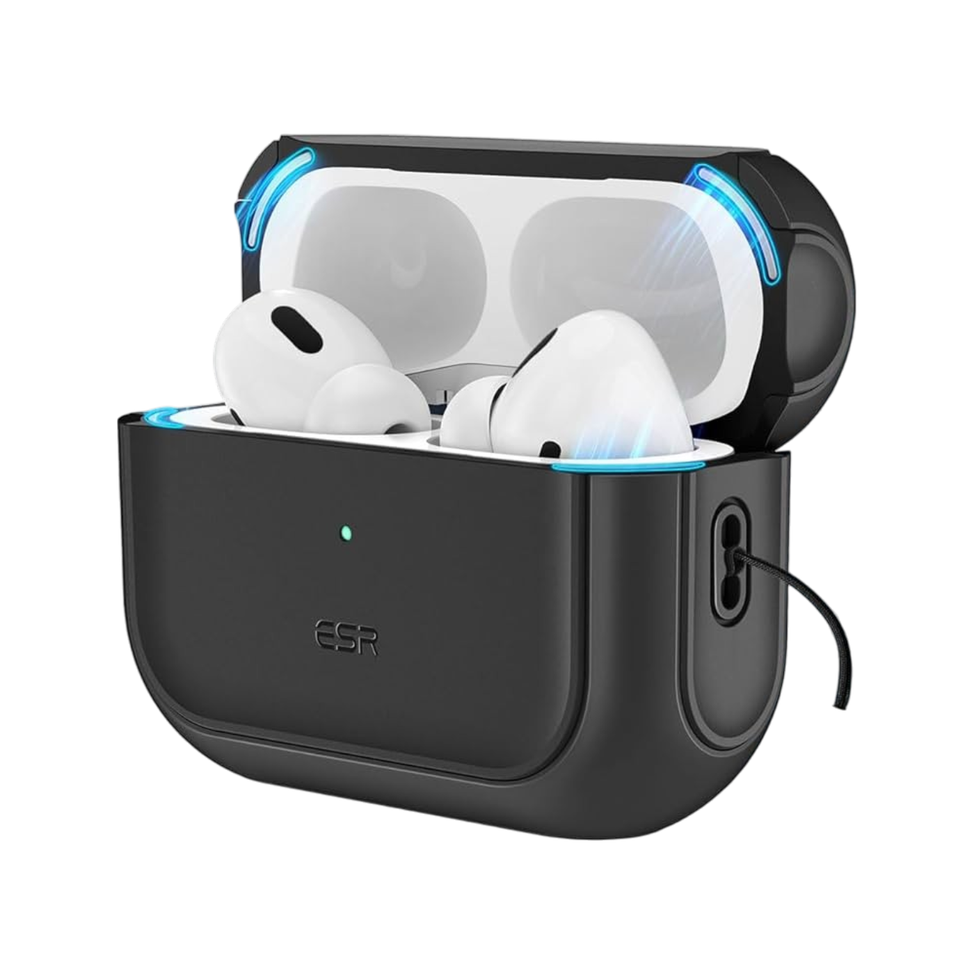 ESR Orbit Hybrid HaloLock zaščitni etui za Apple AirPods Pro 2 črn z MagSafe podporo in karabinom