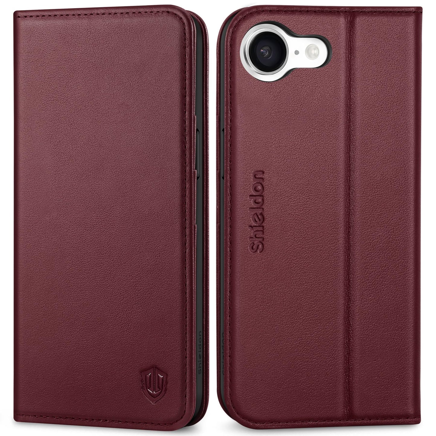 Preklopna torbica SHIELDON za iPhone 16e bordo, elegantna zaščita s preklopnim dizajnom in prostorom za kartice