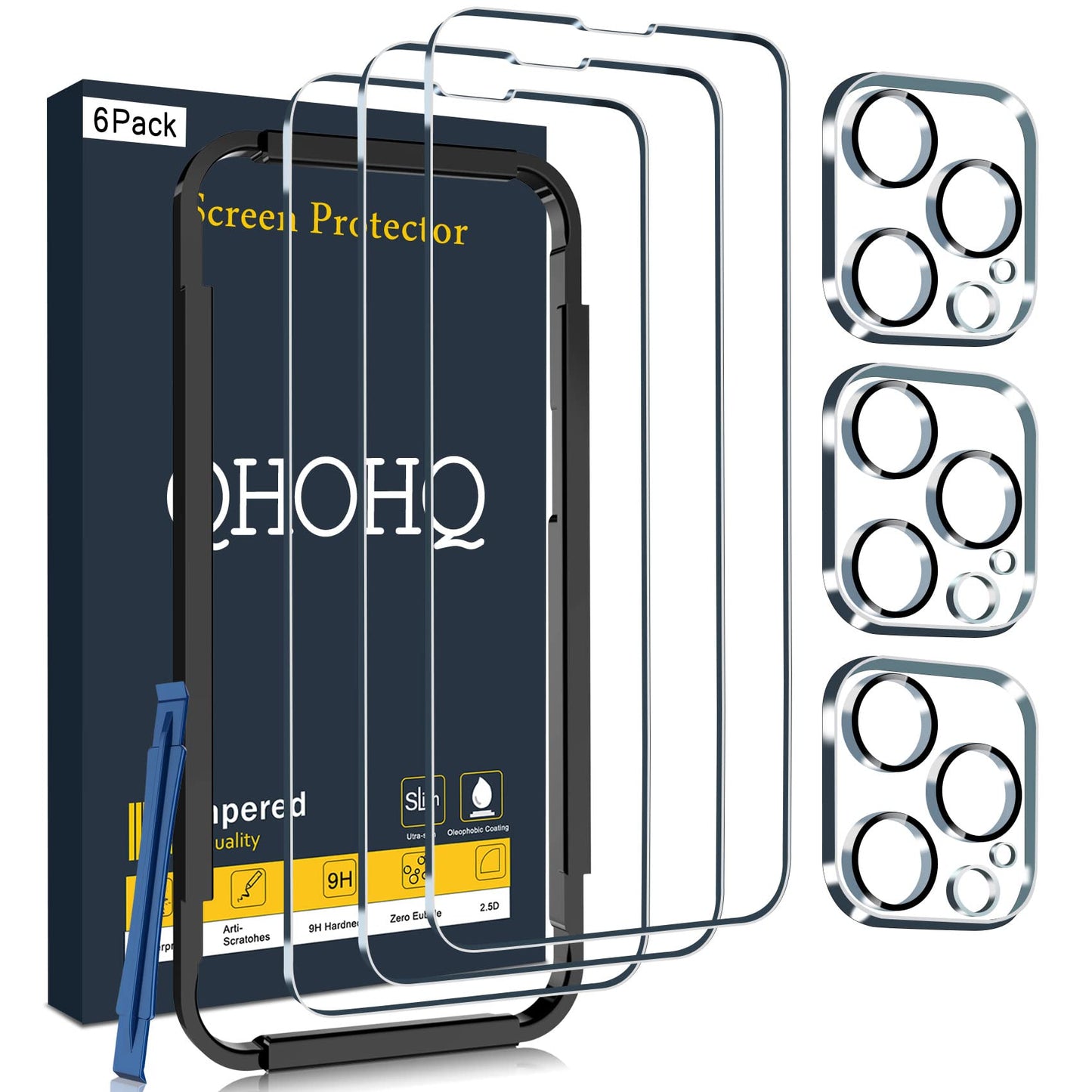 QHOHQ zaštitno staklo 9H za iPhone 14 Pro + zaštita kamere (3+3)