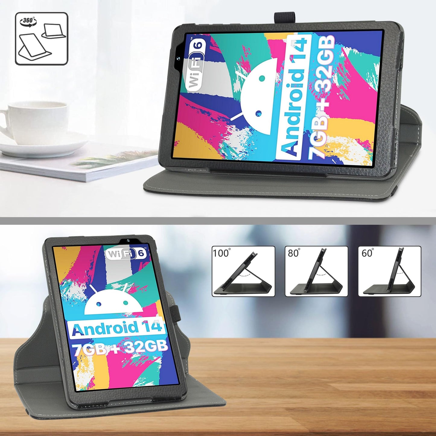 MAMA MOUTH maska za UMIDIGI G1 Tab Mini 8″ – 360° rotirajuća torbica sa stalkom, crna