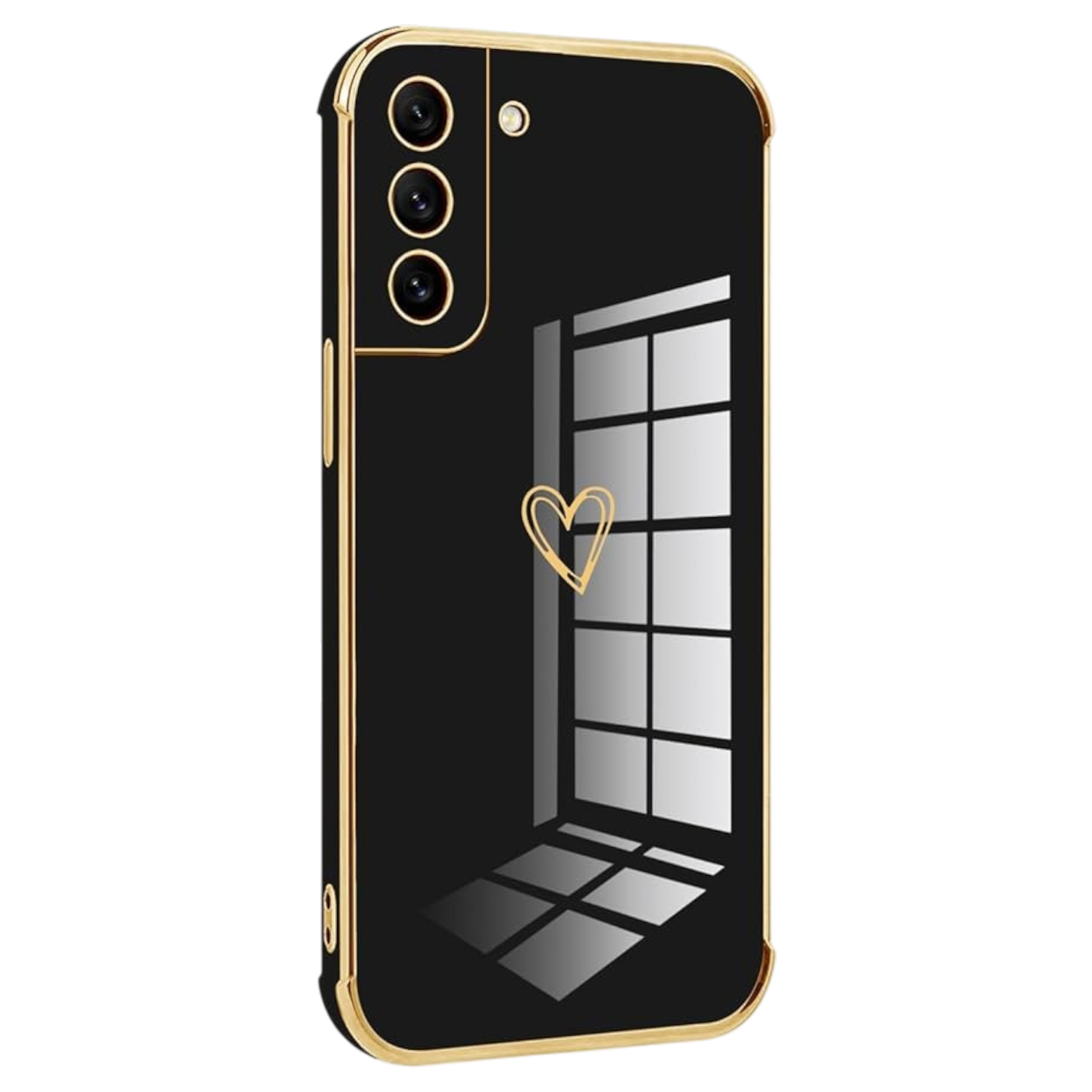 Ovitek Gold Heart črna za Samsung Galaxy S21 FE – zaščitni etui z zlatim srčkom