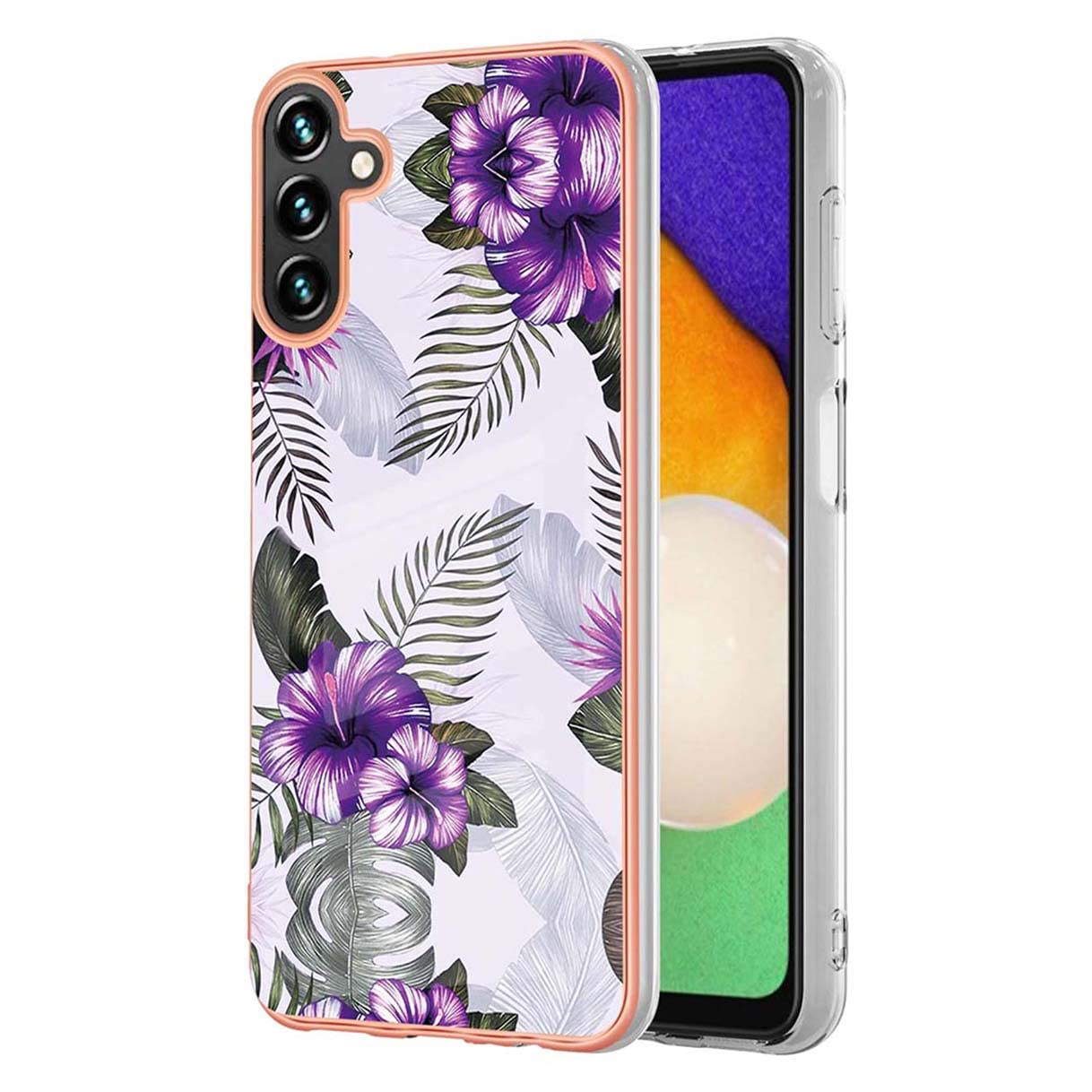 HAOYE ovitek za Samsung Galaxy A34 5G – z vzorcem vijolične rože, tanek in odporen proti udarcem