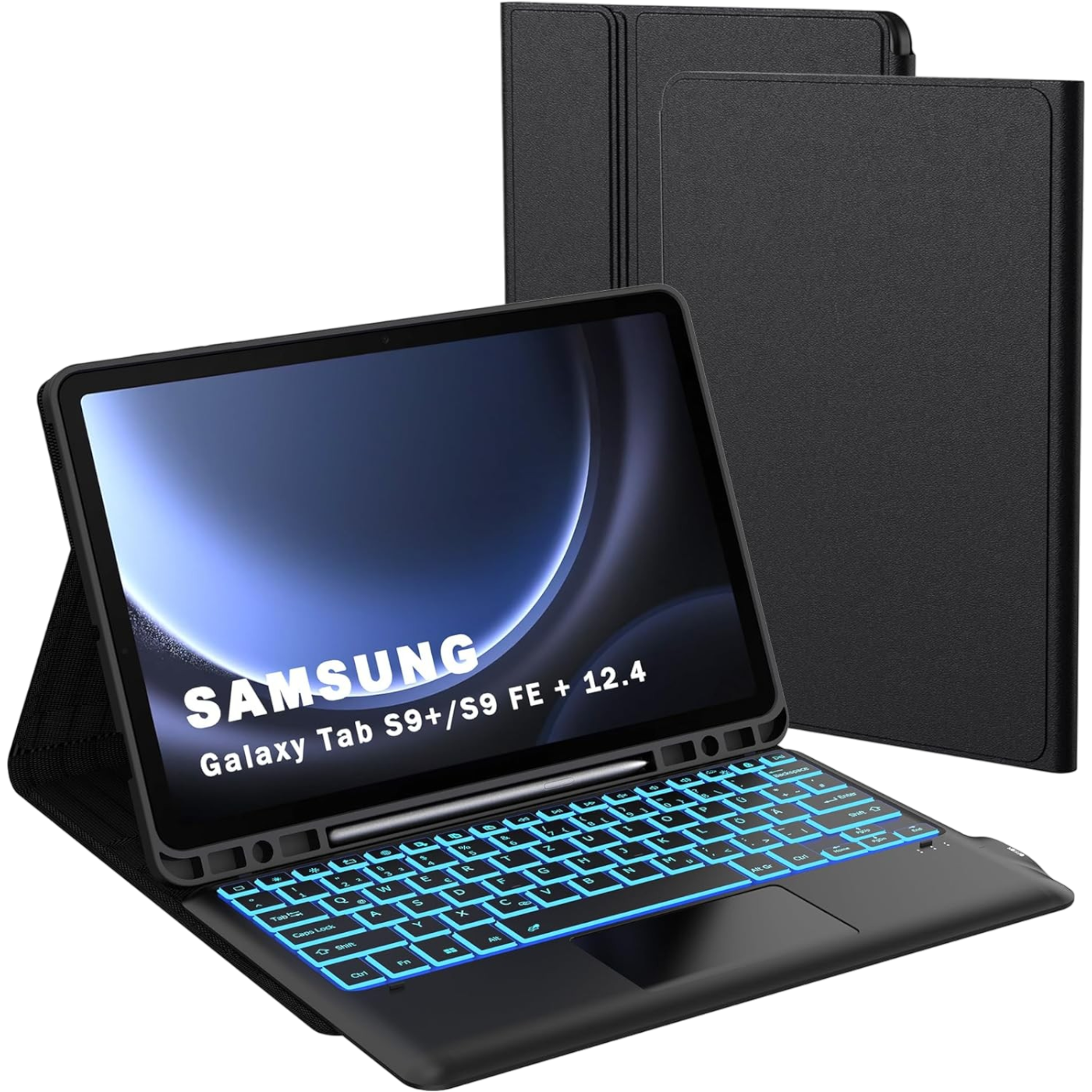 ROOFEI ovitek s tipkovnico za Samsung Galaxy Tab S9 Plus črna zaščitni etui