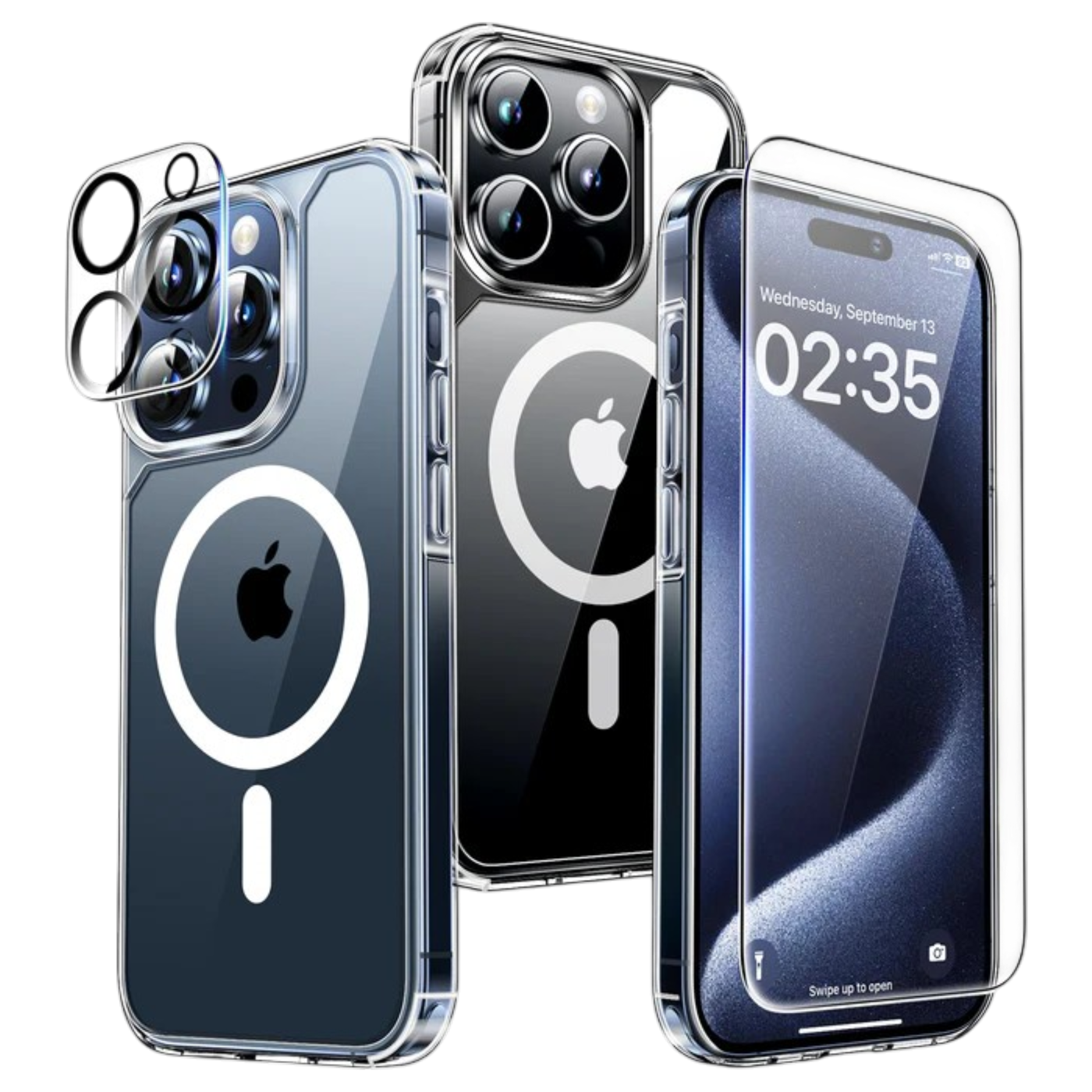 TAURI prozoren ovitek z magnetnim obročem in zaščito kamere za iPhone 15 Pro Max