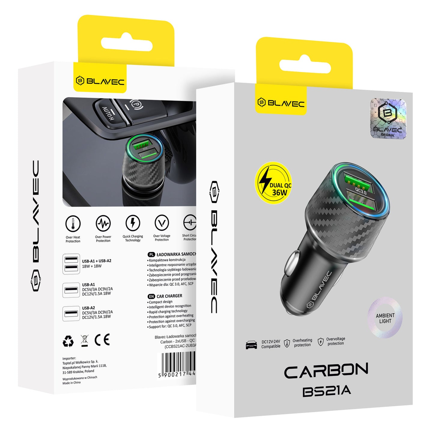 Avto polnilec 2x USB 36W 3A – Blavec