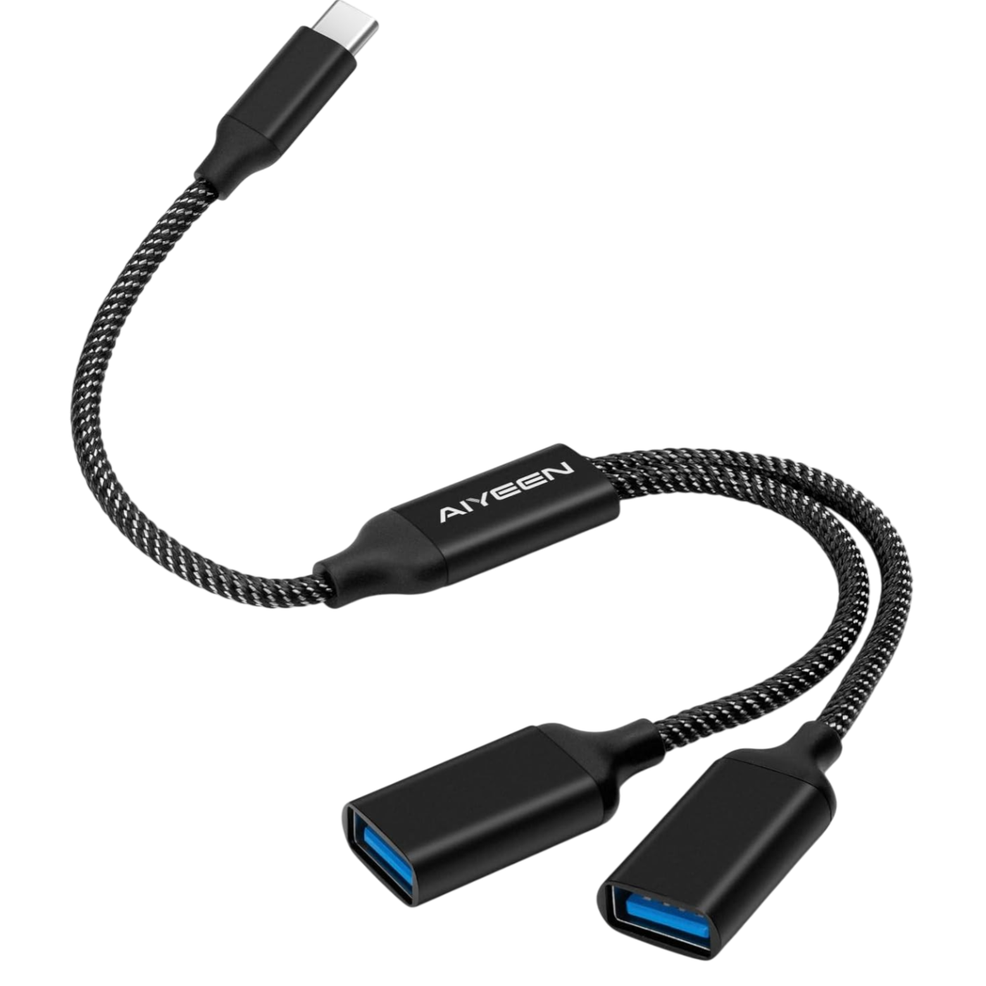 USB-A muški na dvostruki USB-C ženski razdjelni kabel 0,3 m – crni