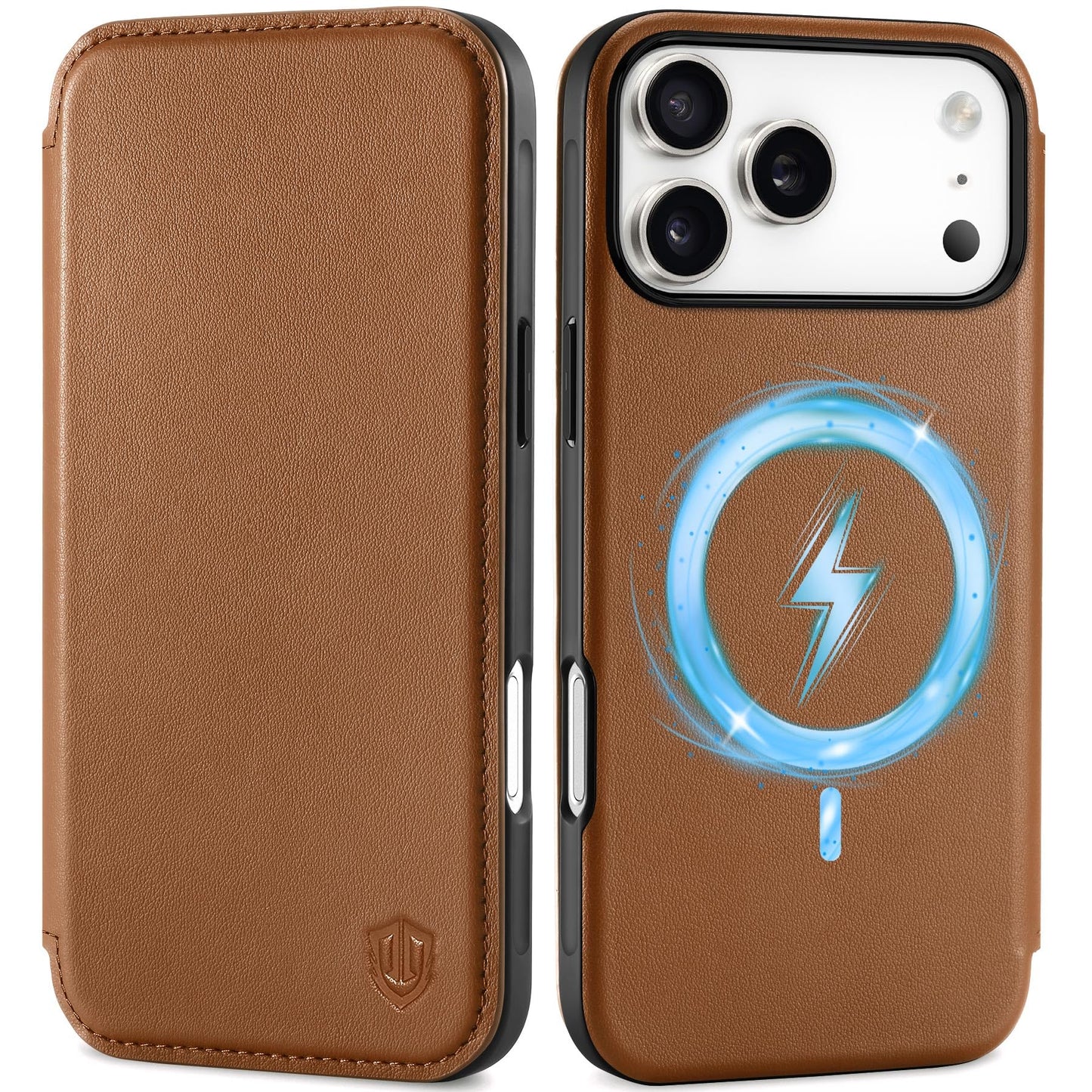 SHIELDON usnjen preklopni ovitek iPhone 17 Pro Max sedlasto rjava RFID