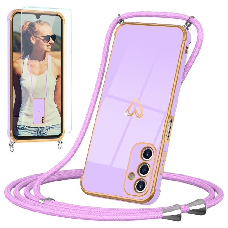 Ovitek z verižico "Togestar" + zaščitno steklo za Samsung Galaxy A24 4G – Vijolična