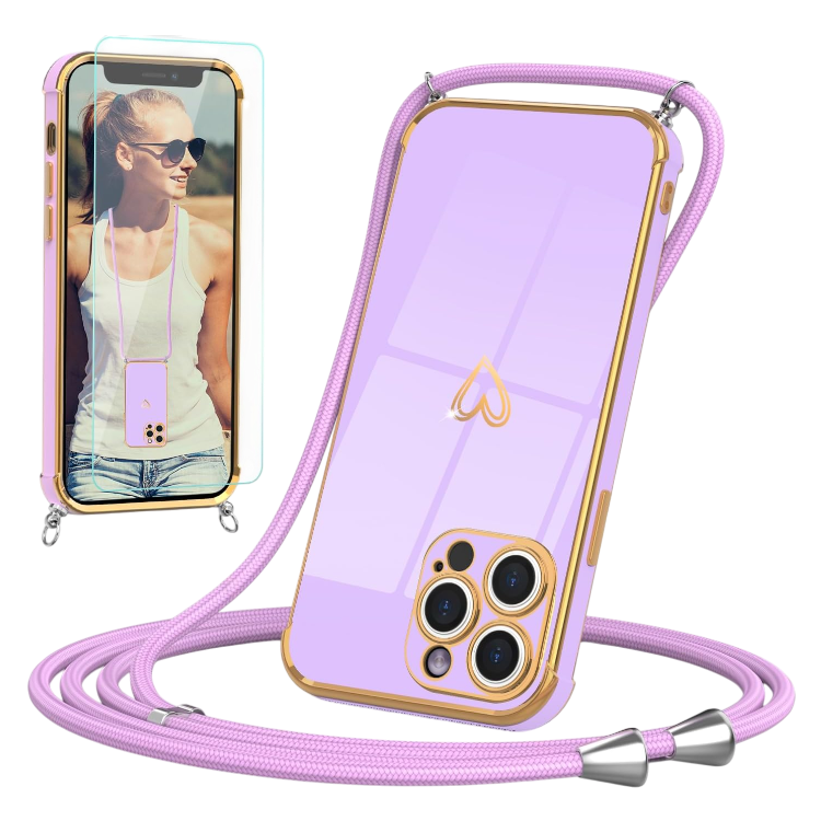 Ovitek z vrvico "Togestar" + zaščitno steklo za iPhone 11 Pro, vijolična – Vijolična