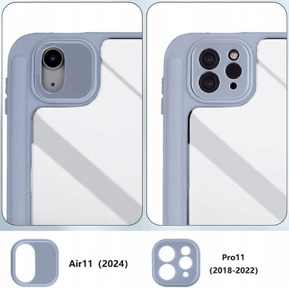 Ovitek za iPad Air 11 M2 2024 / iPad Pro 11 – Prozoren Zadnji Pokrov z Držalom za Pisalo, Sivo-Moder