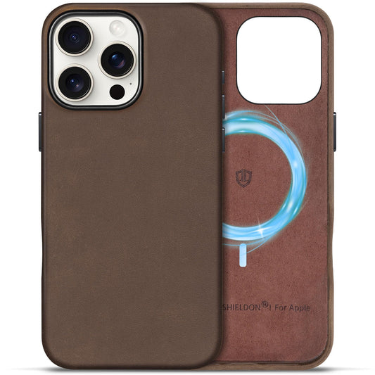 Magnetni usnjeni ovitek SHIELDON za iPhone 16 Pro Max 6,9 palca, rjava barva