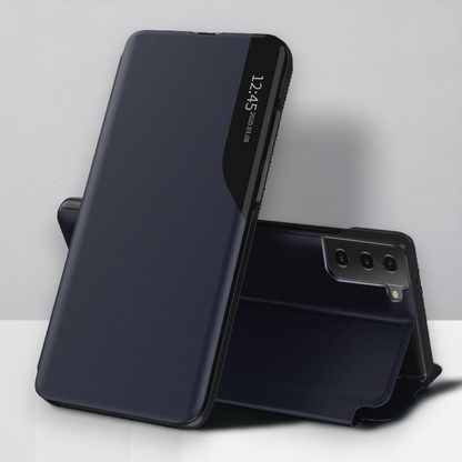 Pametna preklopna torbica za Samsung Galaxy S21 FE – Infostyle – Črna / Ekološko usnje + PC