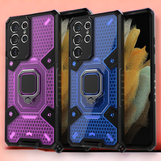 Silikonski ovitek "Honeycomb armor ring" za Samsung Galaxy S21 Ultra – Infostyle – Vijolična / PC + TPU silikon
