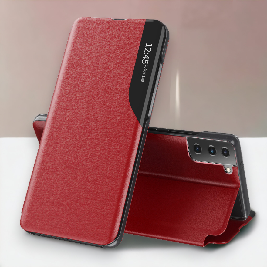 Pametna preklopna torbica za Samsung Galaxy S21 FE – Infostyle – Temno modra / Ekološko usnje + PC