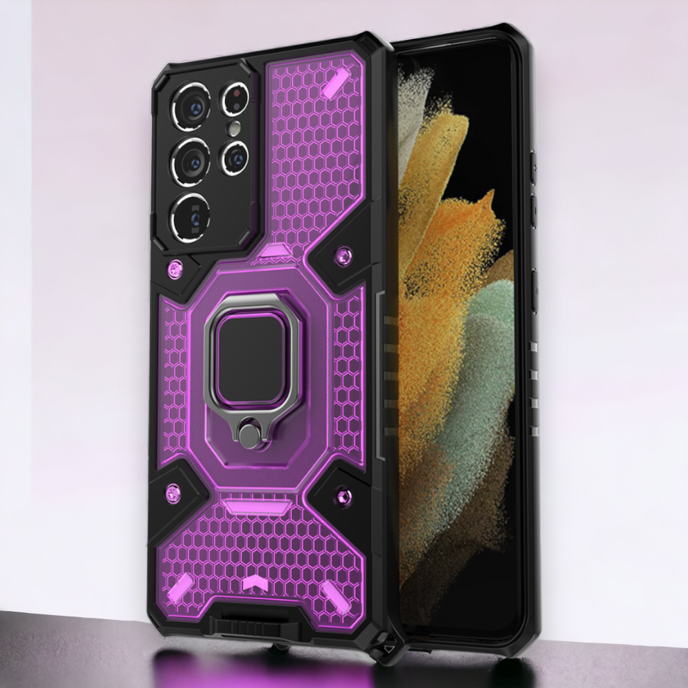 Silikonski ovitek "Honeycomb armor ring" za Samsung Galaxy S21 Ultra – Infostyle – Temno modra / PC + TPU silikon