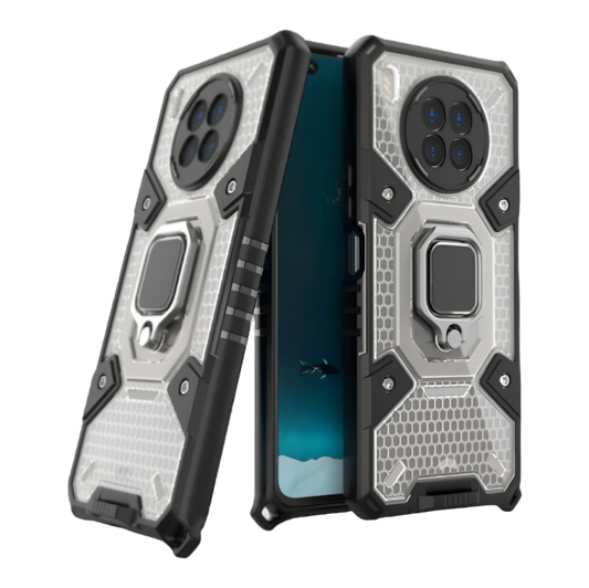 Silikonski ovitek "Honeycomb armor ring" za Huawei nova 8i - Črna – Infostyle – Črna / PC + TPU silikon