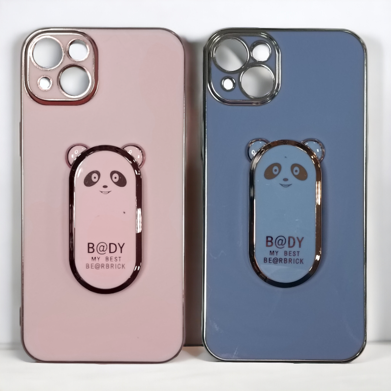 Silikonski ovitek "Bear Stand" za iPhone 14 Plus – Infostyle – Svetlo roza / PC + TPU silikon
