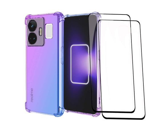 GOKEN maska za Realme GT3 / GT Neo 5 5G + 2x zaštitno staklo – gradijentna TPU maska, ljubičasto-plava