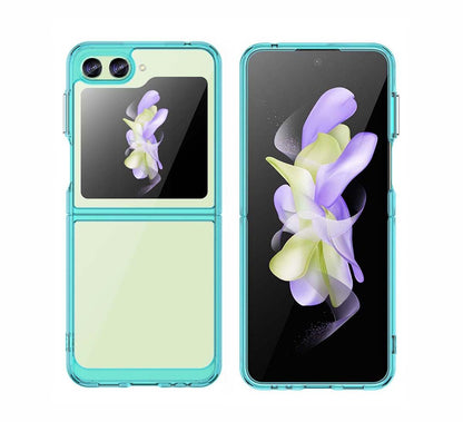 GOKEN Ovitek za Samsung Galaxy Z Flip5 – Prozoren TPU/PC Ovitek z Modrim Robom in Zaščito proti Udarcem