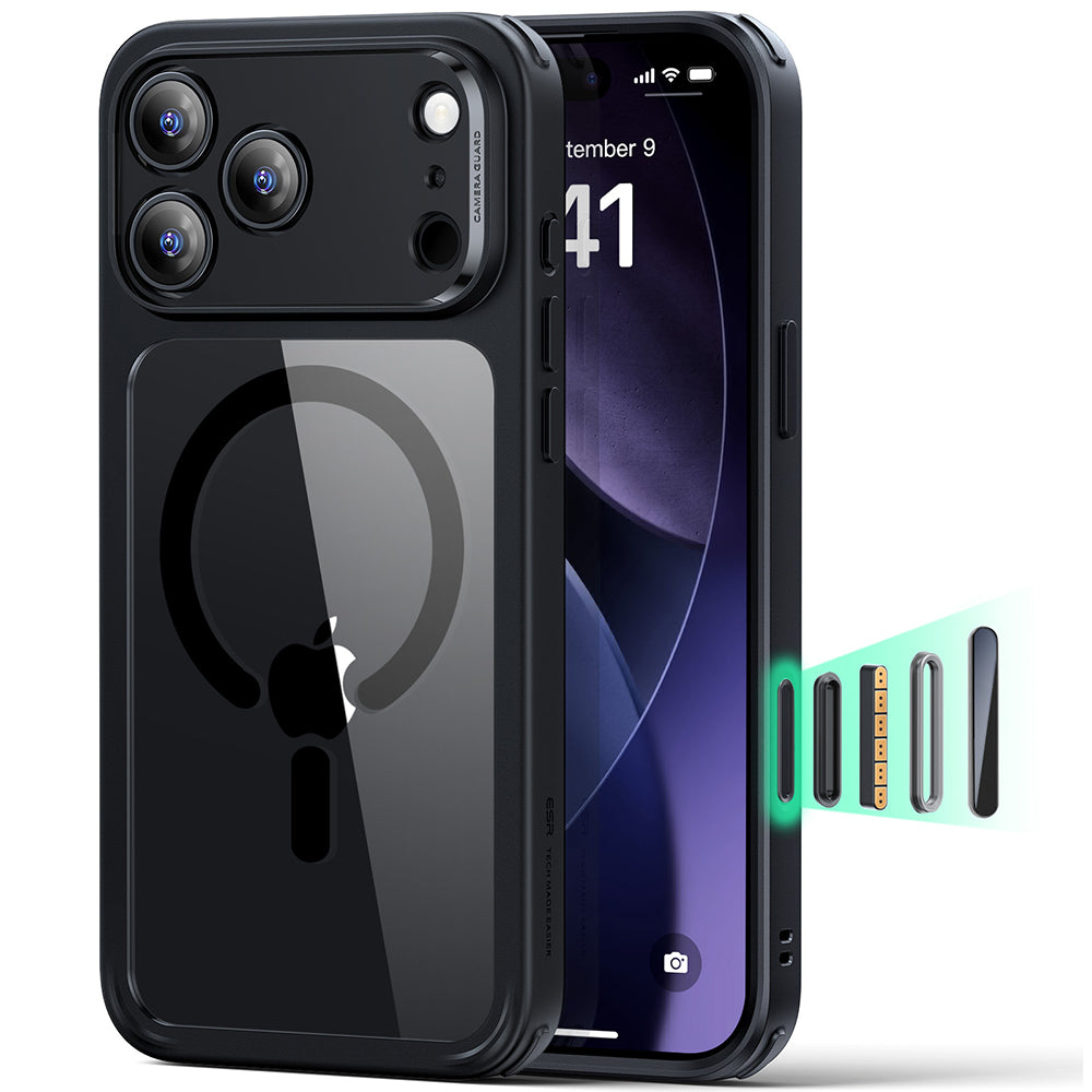 ESR Classic Hybrid HaloLock MagSafe ovitek za iPhone 17 Pro prozorno črn