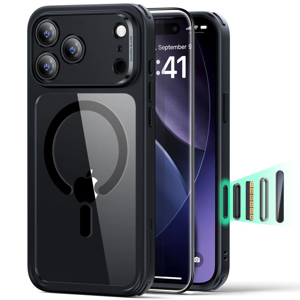 ESR Classic Hybrid HaloLock z zaščito zaslona za iPhone 17 Pro prozorno črn