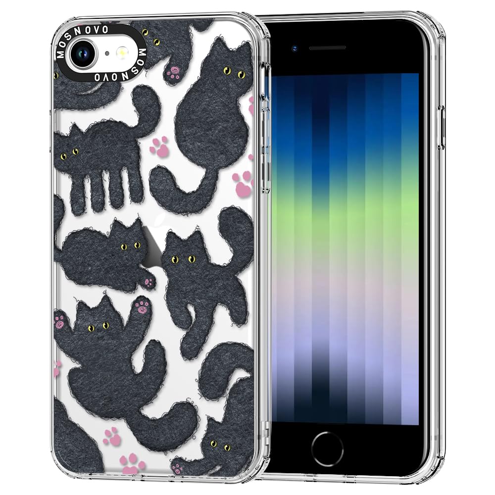 Ovitek MOSNOVO za iPhone 15 Pro Black Furry Cat, črni kosmat motiv mačke z zaščito telefona