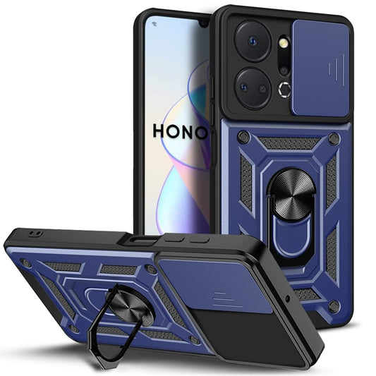 Maska za Honor X7a – rotirajuće postolje 360°, klizna zaštita za kameru, plava