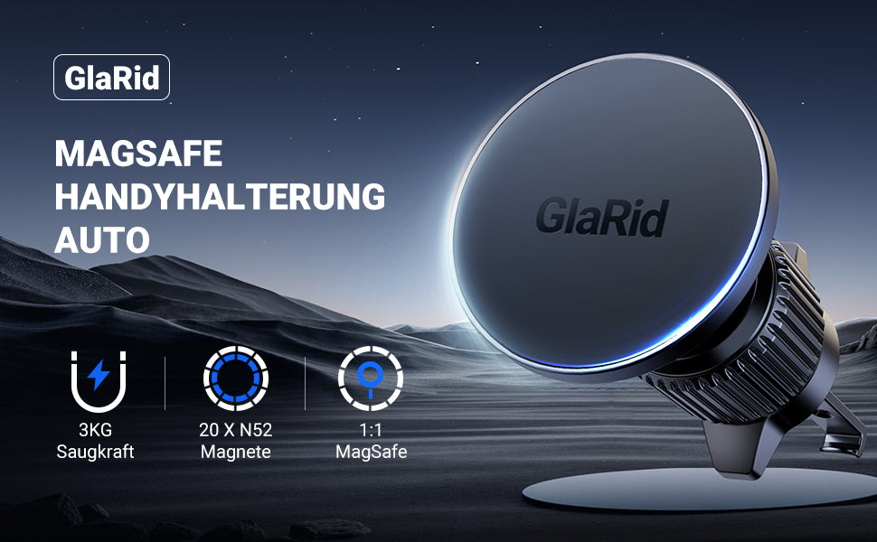 GlaRid magnetni avto nosilec za telefon MagSafe – močan magnet, stabilna pritrditev, enoročna uporaba – Infostyle