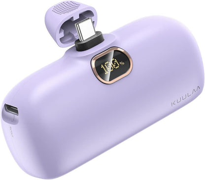 Mini prijenosna baterija Kuulaa 5000 mAh 20W PD USB-C LED – ljubičasta