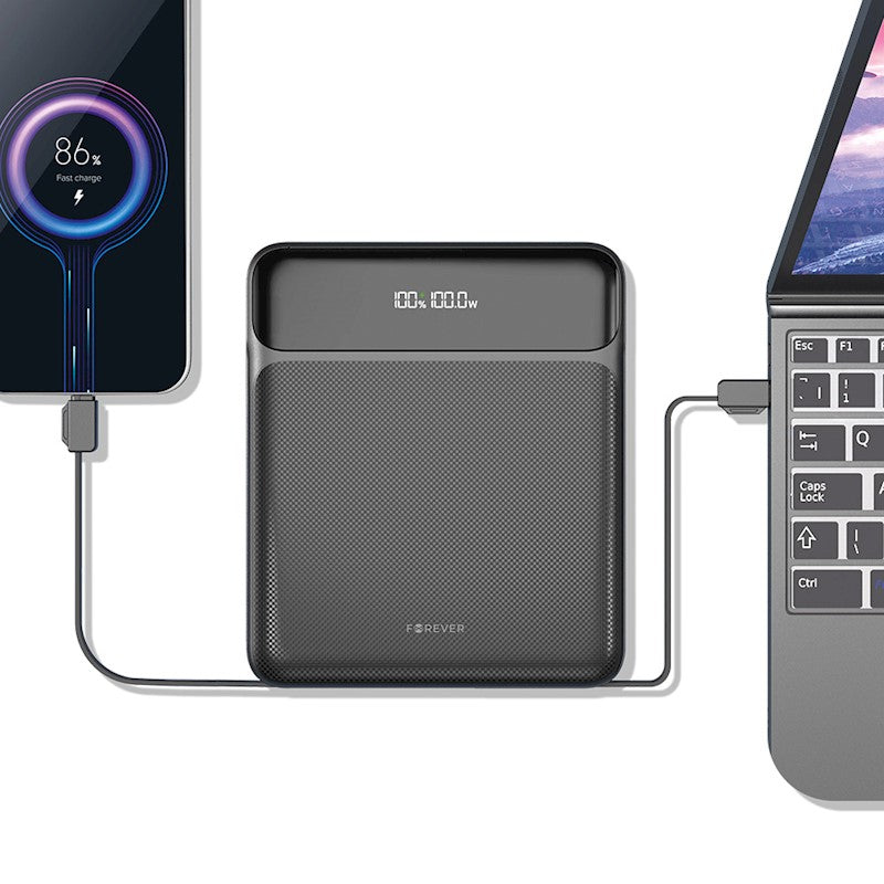 Forever TB-200 – prijenosna baterija 20000 mAh, 100W, brzo punjenje, crna