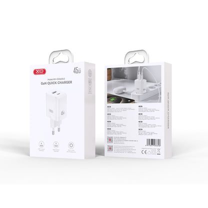 XO CE36 USB-C polnilec 45W PD + USB-A bel | Hitri stenski adapter