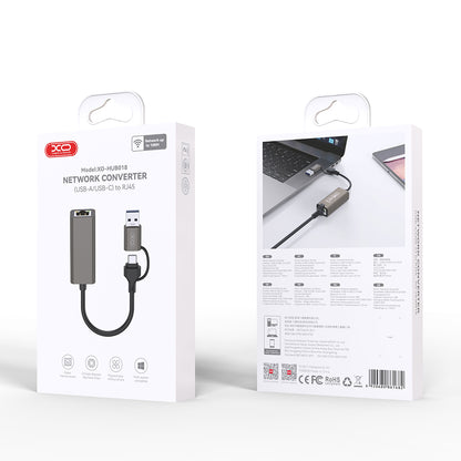 XO HUB018 USB-C/USB na RJ45 adapter 2v1