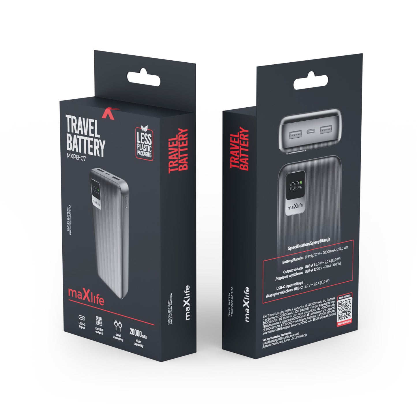 Maxlife MXPB-07 20000 mAh prenosna baterija črna | Power Bank