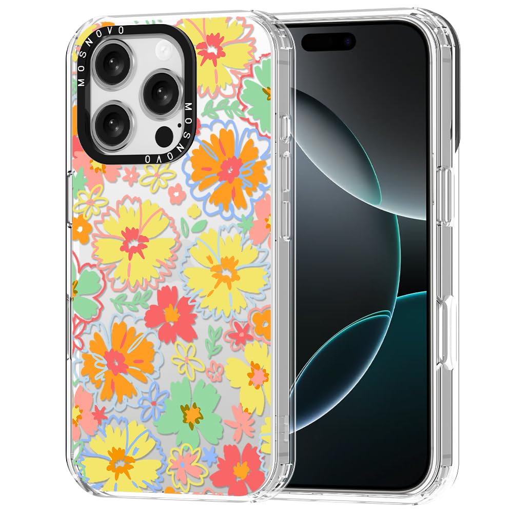 Ovitek MOSNOVO za iPhone 16 Pro - Retro Boho Hippie Flowers: MOSNOVO ovitek iPhone 16 Pro Retro Boho Hippie Flowers