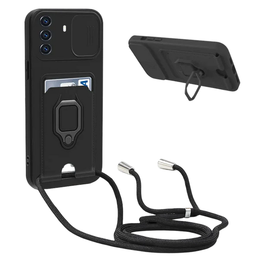 Maska BigCousin za Xiaomi Redmi Note 12 5G – crna, zaštita kamere, 360° rotirajući stalak