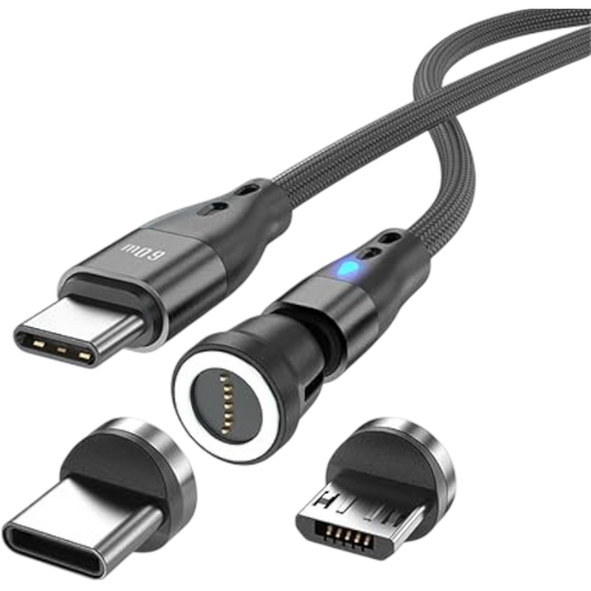 Magnetni polnilni kabel 2v1 (USB C, Micro USB) 1m – Infostyle – Črna