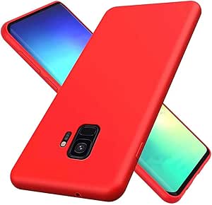 NiaCoCo ovitek za Samsung Galaxy S9 – tekoči silikonski ovitek + zaščitna folija, rdeč