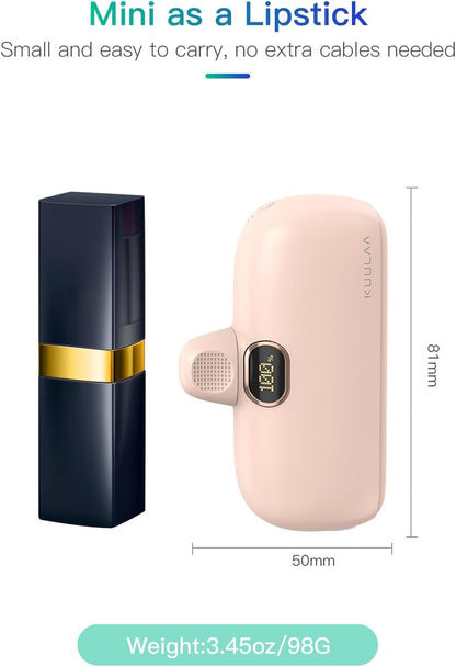 Mini prenosna baterija Kuulaa 5000 mAh 20W PD USB-C LED – roza