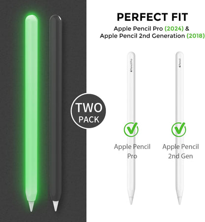 AhaStyle Silikonska futrola za Apple Pencil 2. Gen & Apple Pencil Pro (2024) – Crna & Svijetlozelena (2 komada)