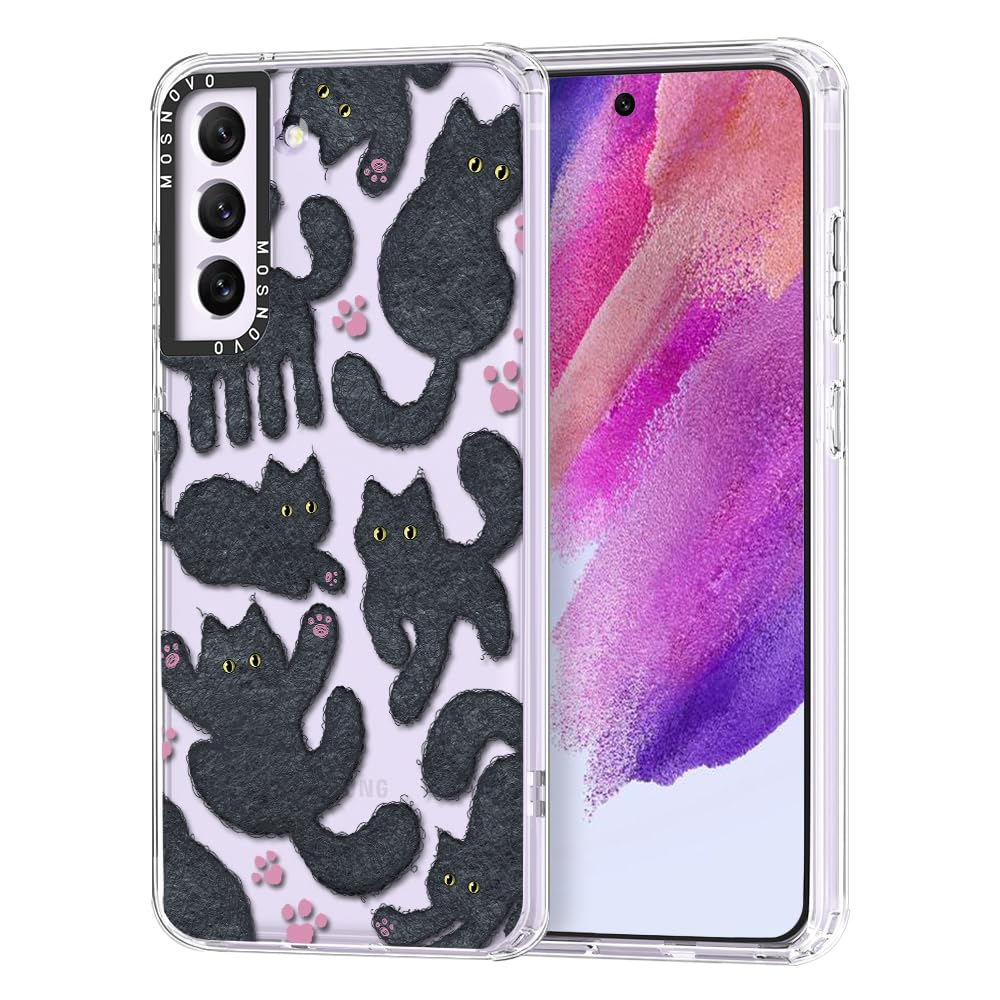 Ovitek MOSNOVO za Samsung Galaxy S21 FE Black Furry Cat, črni kosmat motiv mačke z zaščito telefona