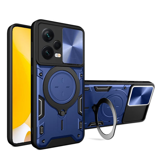 Hibridni-trdi-PC-ovitek-drsni-pokrov-kamere-magnetno-stojalo-Xiaomi-Redmi-Note-12-5G-Poco-X5-5G-modra
