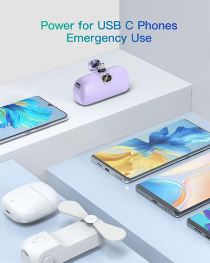 Mini prijenosna baterija Kuulaa 5000 mAh 20W PD USB-C LED – ljubičasta