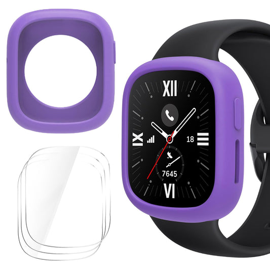 GIOPUEY zaštitna torbica za Honor Watch 4 – TPU silikonska torbica + 3 zaštitne folije, ljubičasta