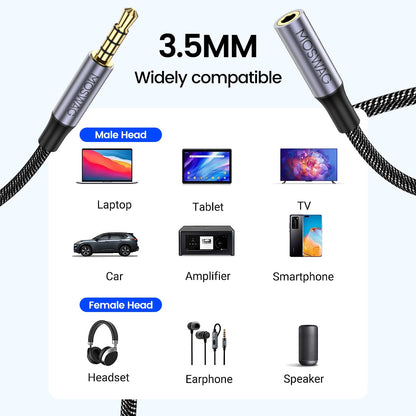 MOSWAG 3,5 mm TRRS avdio podaljšek 4-polni kabel 4 m – moški/ženski, najlonsko pleten
