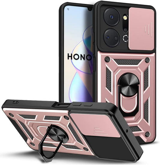 JIAFEI maskica za Honor X7a – dvoslojni TPU+PC s prstenom i zaštitom kamere, ružičasta