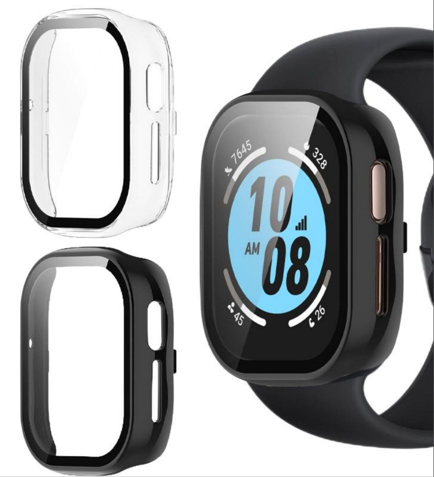 GIOPUEY zaštitna maska za Honor Watch 4 – 2 komada zaštitno staklo + okvir, 360° zaštita, crna/prozirna
