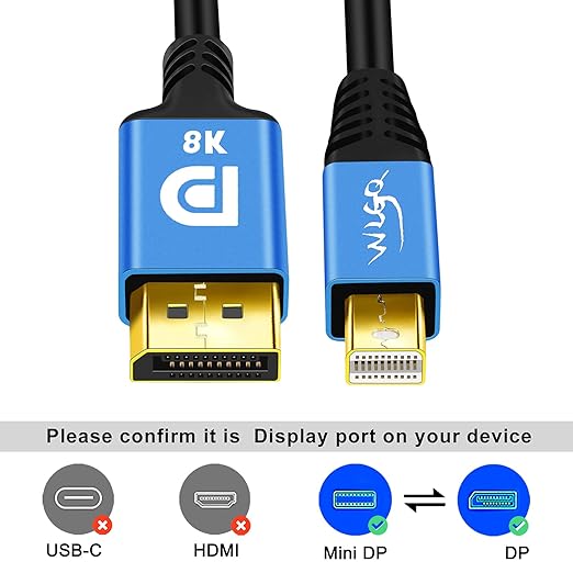 WLGQ Mini DisplayPort na DisplayPort 1 m – Mini DP 8K@60Hz, 4K@120Hz, 2K@144Hz, kompatibilan s Thunderboltom